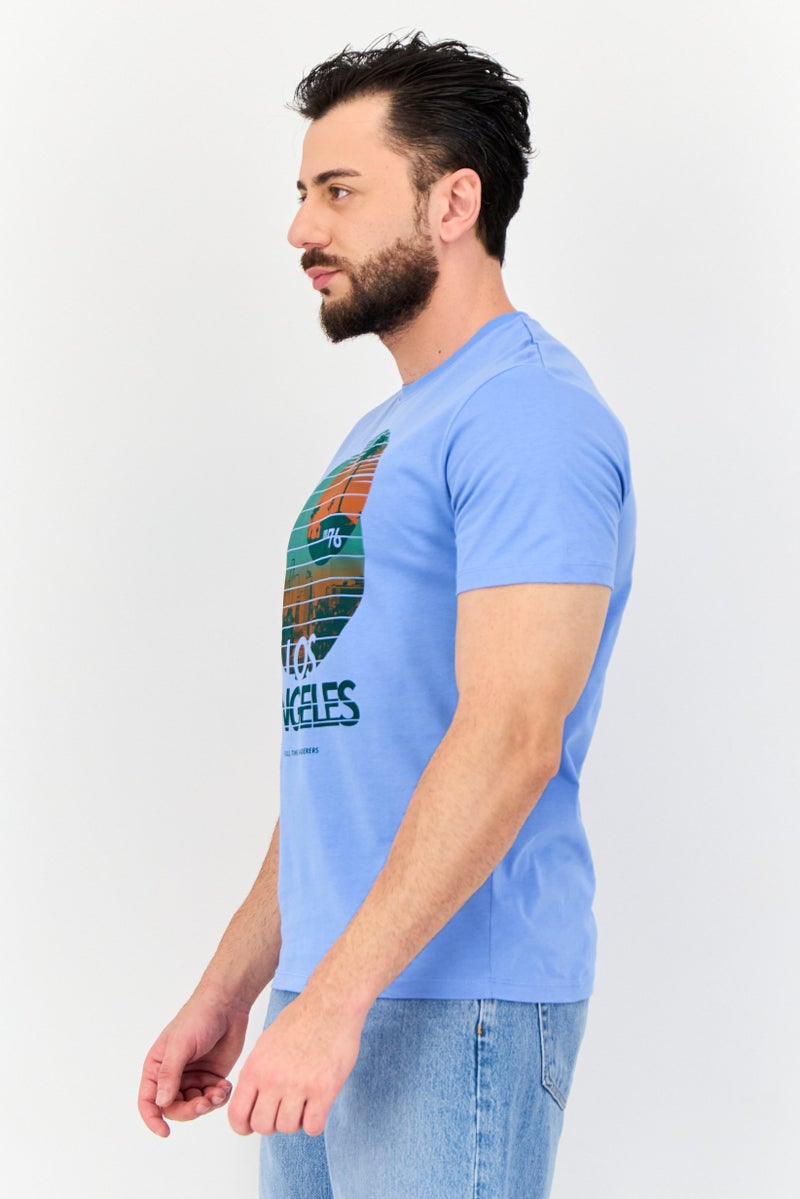 Celio Men Crew Neck Short Sleeve Graphic Print T-Shirt, Blue - Image 3